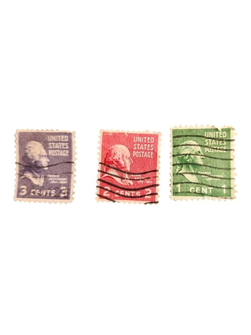 Vintage U.S. Postage Stamps Set 1¢ George Washington 2¢ John Quincy Adams 3¢ Tho